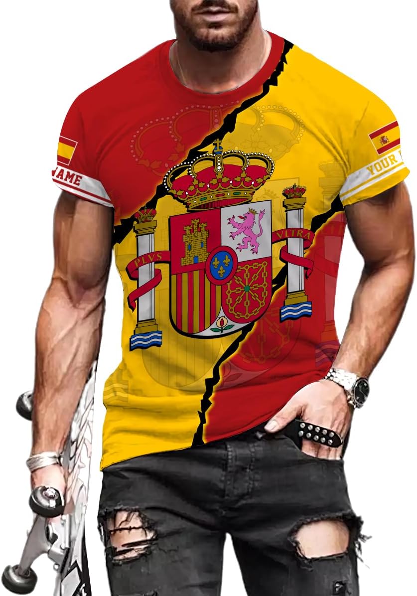 Ligthuy Personalized Name Spain Shirt 3D, Custom Spainish Shirt Flag for Men and Women, Italia Shirt Soccer Unisex Size