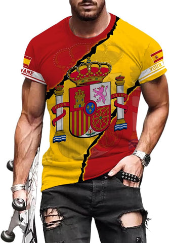 Ligthuy Personalized Name Spain Shirt 3D, Custom Spainish Shirt Flag for Men and Women, Italia Shirt Soccer Unisex Size