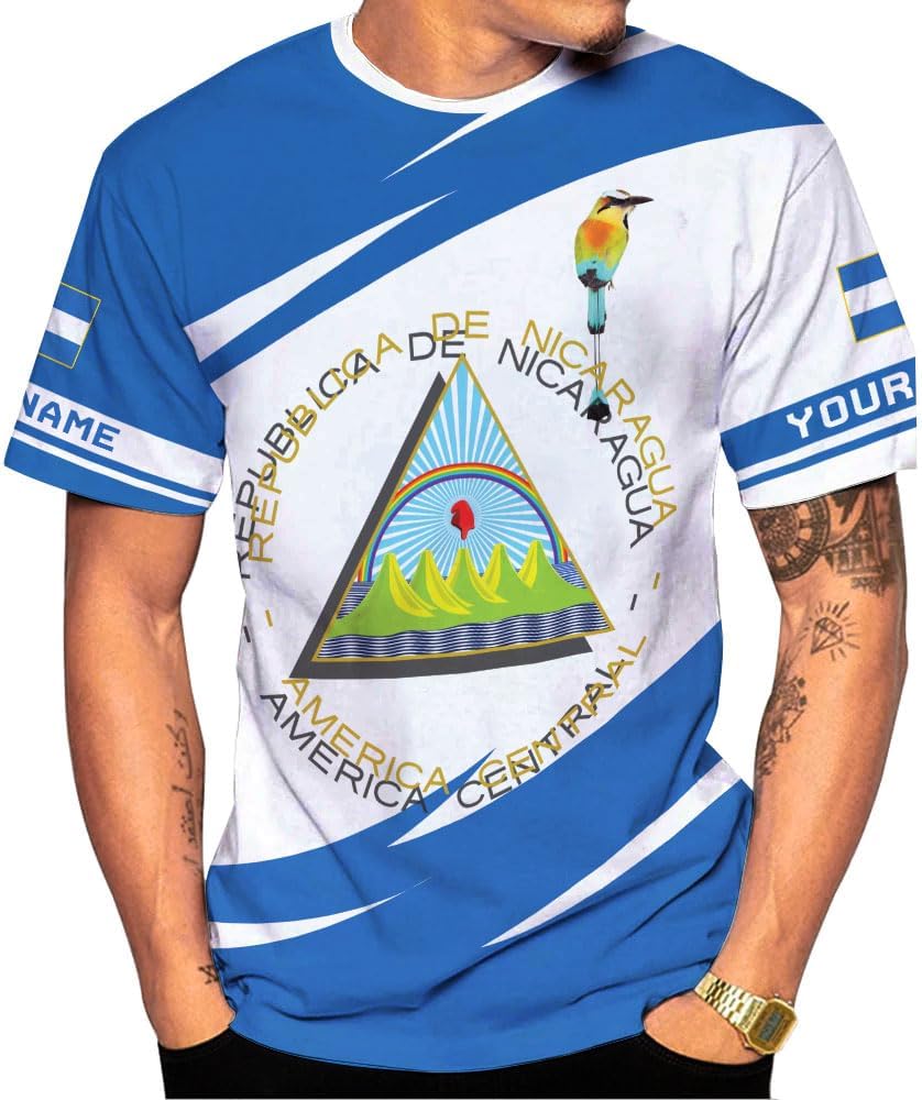 Mostprints Personalized Nicaragua Shirt 3D, Nicaragua Flag Shirts, Nicaraguan Camisas T-Shirt, Unisex Shirts for Men Women