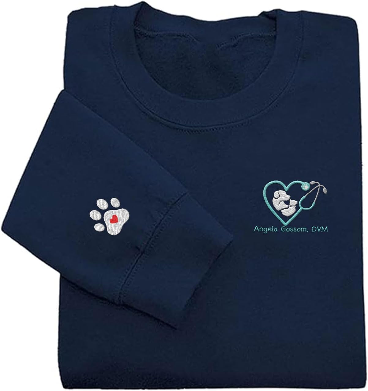 Intenprints Personalized Vet Embroidered Sweatshirt, Veterinarian Shirt with Name, Vet Tech Gift, Stethoscope and Dog Cat Paw
