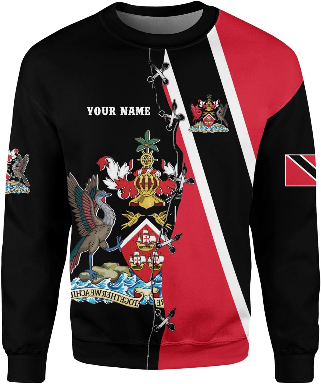Vybonz Personalized Trinidad & Tobago Hoodie 3D Trinidad and Tobago Coat of Arms Flag Sweatshirt Trinidad Pride Zip Hoodie