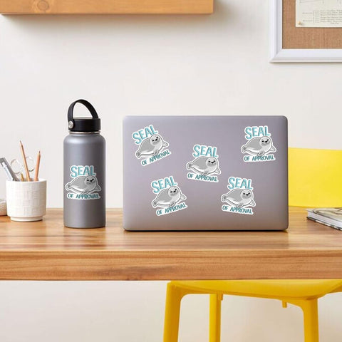 (3 Pcs) Seal of Approval Sticker – Cute Pun Animal Seal Vinyl Decal 3 inches Waterproof for Laptop, Water Bottle, Notebook, Journal, Scrapbook – Funny Gift for Students, Coworkers, Friends