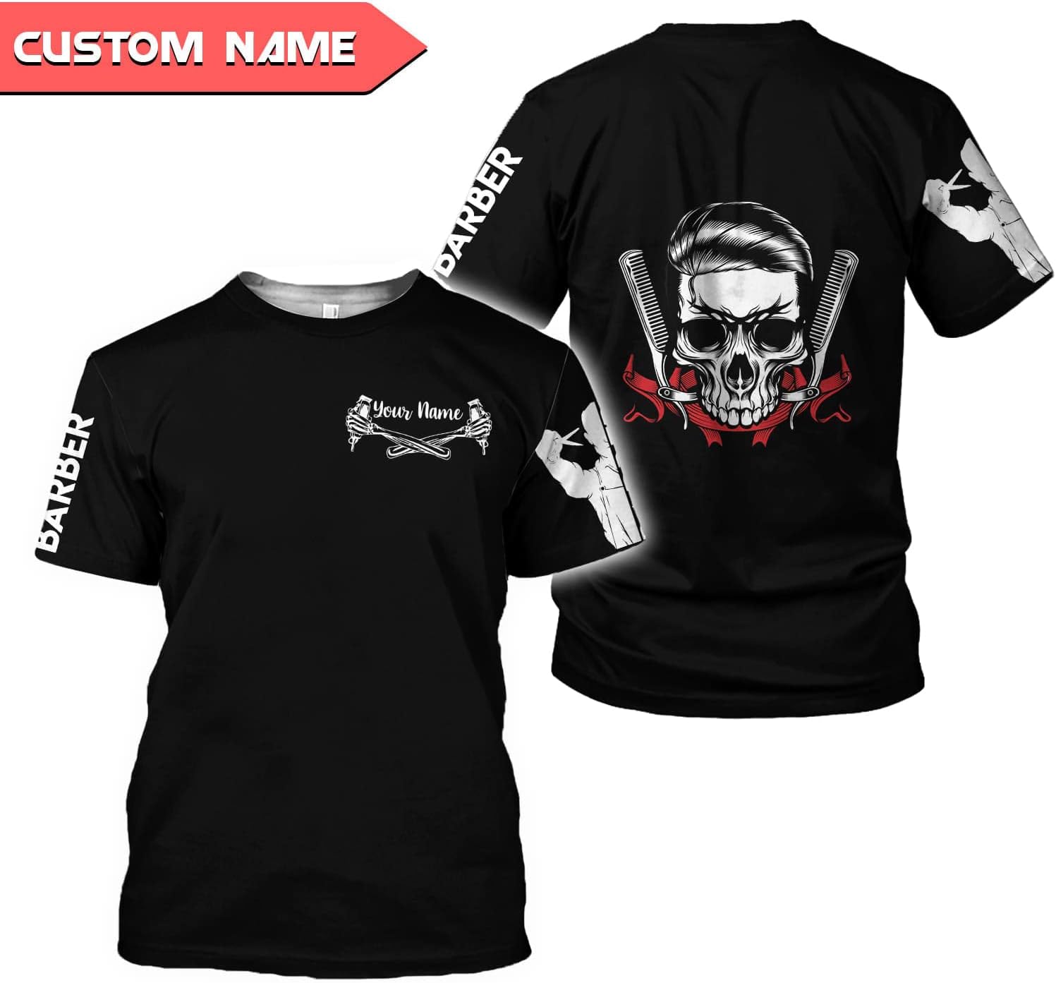Personalized Barber Shop Shirt 3D Barber Shirts Hairdresser Haircutting Hairstylist Custom Salon Barber Tshirt Pole Scissors