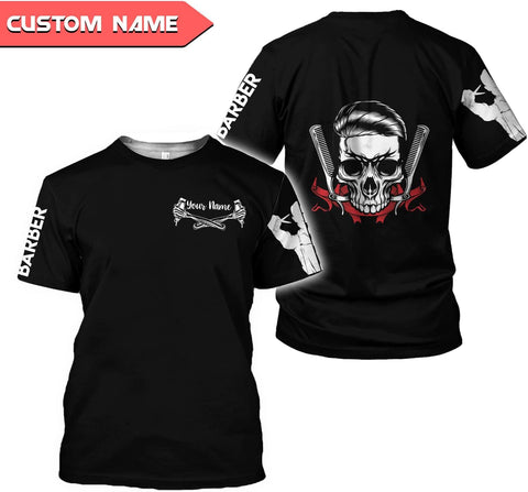 Personalized Barber Shop Shirt 3D Barber Shirts Hairdresser Haircutting Hairstylist Custom Salon Barber Tshirt Pole Scissors