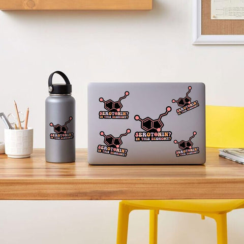 3 Pcs Serotonin in This Economy Sticker, Funny Mental Health Humor Sarcasm Sarcastic Anxiety Serotonin This Economy Vinyl Stickers Waterproof for Laptop Water Bottle Phone Car Helmet Gifts 3"x3"