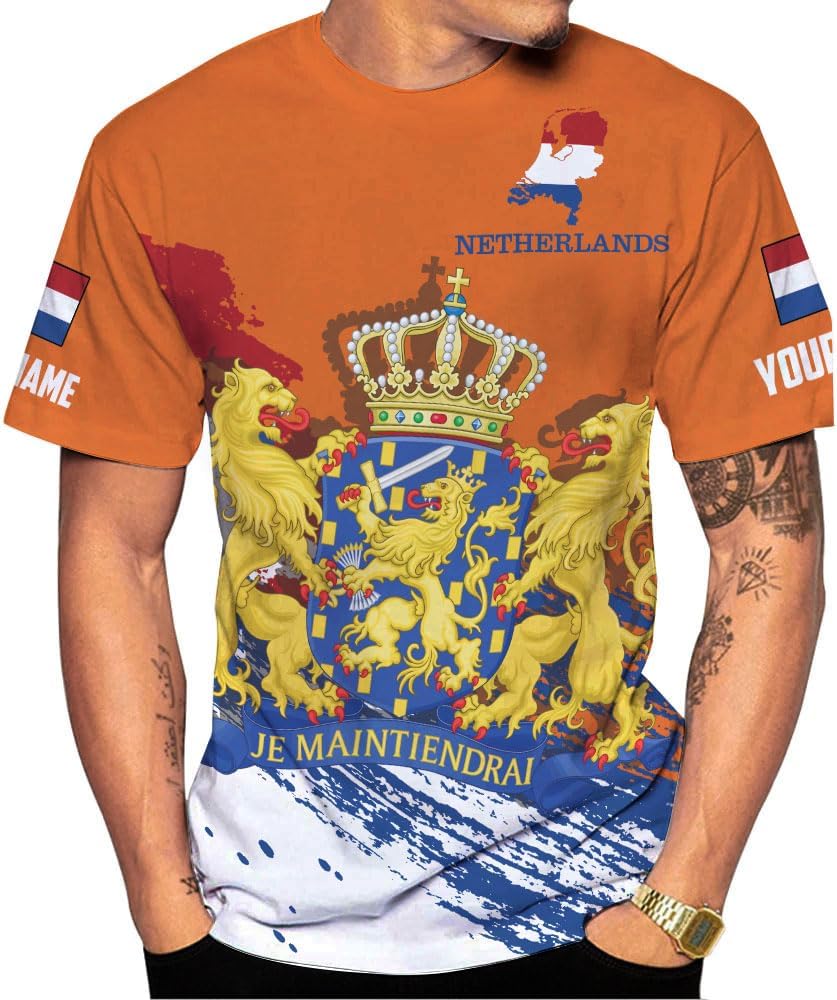 MoonArt Personalized Netherlands Shirts Dutch Coat of Arms Flag Netherlands 3D Shirts Holland Lion Dutch Pride Gift