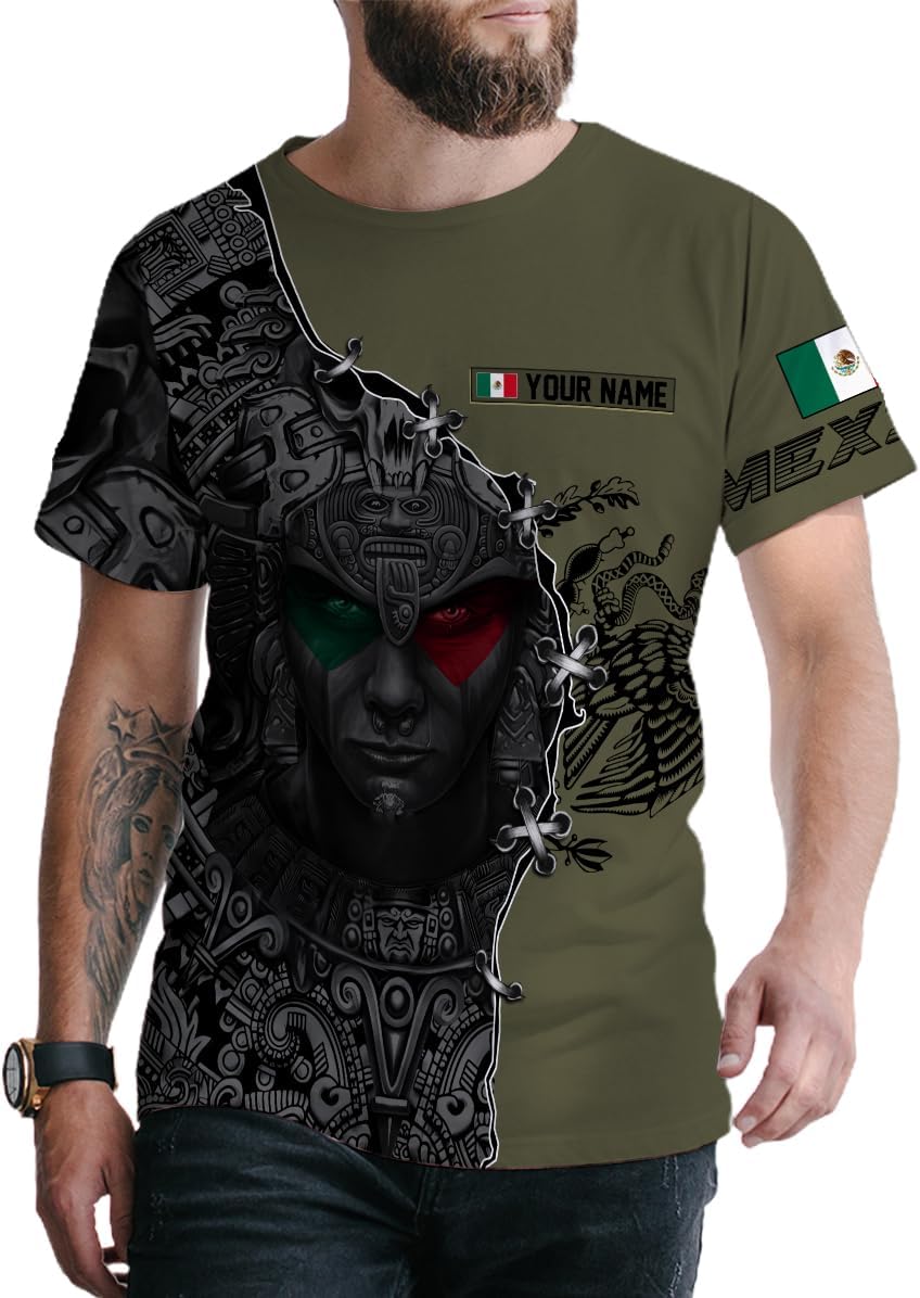Mostefy Personalized Name Mexican Shirts 3D Customized Mexico Shirt US Flag, Mexican Shirts for Women Unisex