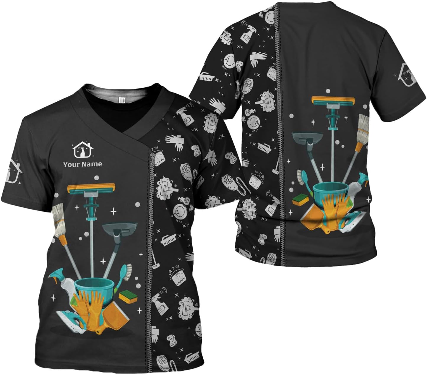 Personalized Housekeeping Shirts, Custom Cleaning Uniforms for Women 3D Cleaning Service Gifts Housekeeper Shirt Clean Lady