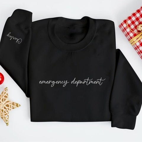 Custom Emergency Department Embroidered Crewneck Sweatshirt, Er Nurse Shirt, Emergency Nurse Hoodie, Er Nurse Gift, Rn Shirt (Cotton, SS401), Small-5X-Large