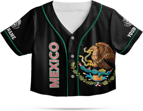 Custom Mexico Flag Crop Top Baseball Jersey Shirt Woman Playeras De Mexico 3D Personalized Mexican Jersey Shirts for Women