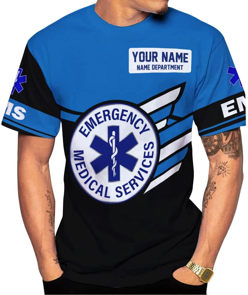Mostefy Personalized Name EMS Shirt 3D Uniform Emergency Medical Technician, EMS Shirts for Men, EMT Shirt, Paramedic Shirt