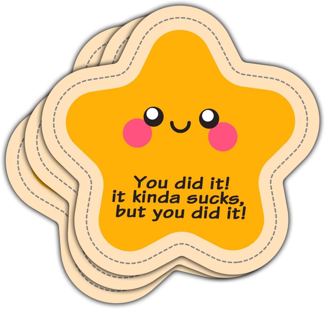 (3pcs) Gold Star Sticker. You Did It, It Kinda Sucks but You Did It Sticker, Star Meme Sticker, You Did It Sticker Die-Cut Waterproof Vinyl Sticker Laptop Water Bottle Window Phone Helmet