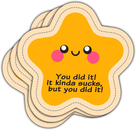 (3pcs) Gold Star Sticker. You Did It, It Kinda Sucks but You Did It Sticker, Star Meme Sticker, You Did It Sticker Die-Cut Waterproof Vinyl Sticker Laptop Water Bottle Window Phone Helmet