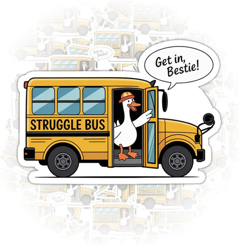 3PCS Struggle Bus 3" Sticker Gifts, Funny Get in Bestie Struggle Bus Quote Vinyl Decal Waterproof for Laptop, Water Bottle, Journal, Tumbler, Hard Hat, Gift for Coworkers