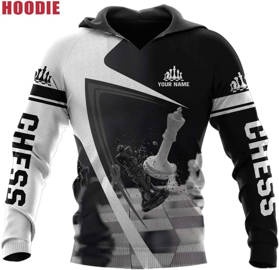 Leprints Personalized Chess 3D Shirt, Custom Name Chess 3D TShirt Hoodie Sweater for Men, Women, Chess Lover, USA Chess