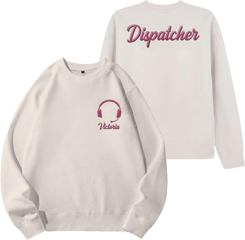 Leeprints Personalized Embroidered Dispatcher 911 Sweatshirt, Pulse Dispatch Embroider Hoodie, Thin Gold Line 911