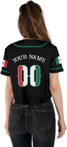 Mostprints Personalized Name Number Mexico Baseball Jersey Croptop Shirt, Mexican Shirts for Women, Mexico Shirts for Women