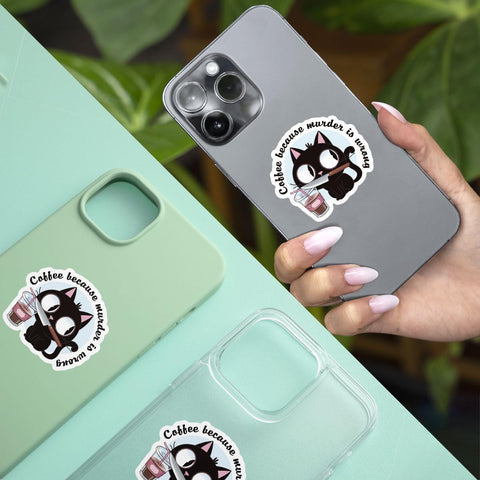(3 Pcs) Coffee Because Murder is Wrong Cat Sticker, Funny Cat Coffee Vinyl Sticker, Waterproof Die-Cut Decal for Laptop, Water Bottle, Helmet, Car, Gifts 3"x3"