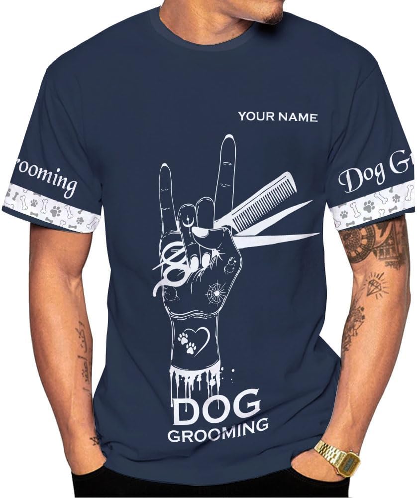 Rivelus Personalized Name Dog Groomer Shirt 3D, Funny Dog Groomer Apparel Shirts, Dog Groomer Gifts for Men and Women