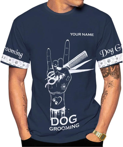 Rivelus Personalized Name Dog Groomer Shirt 3D, Funny Dog Groomer Apparel Shirts, Dog Groomer Gifts for Men and Women