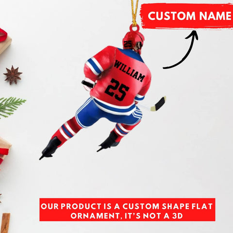 Suseaz Personalized Hockey Ornament, Personalized Helmet and Gloves Hockey Flat Ornament, Hockey Christmas Ornament, Gift for Hockey Lovers, Husband, Him, Her, Ornaments for Christmas Tree