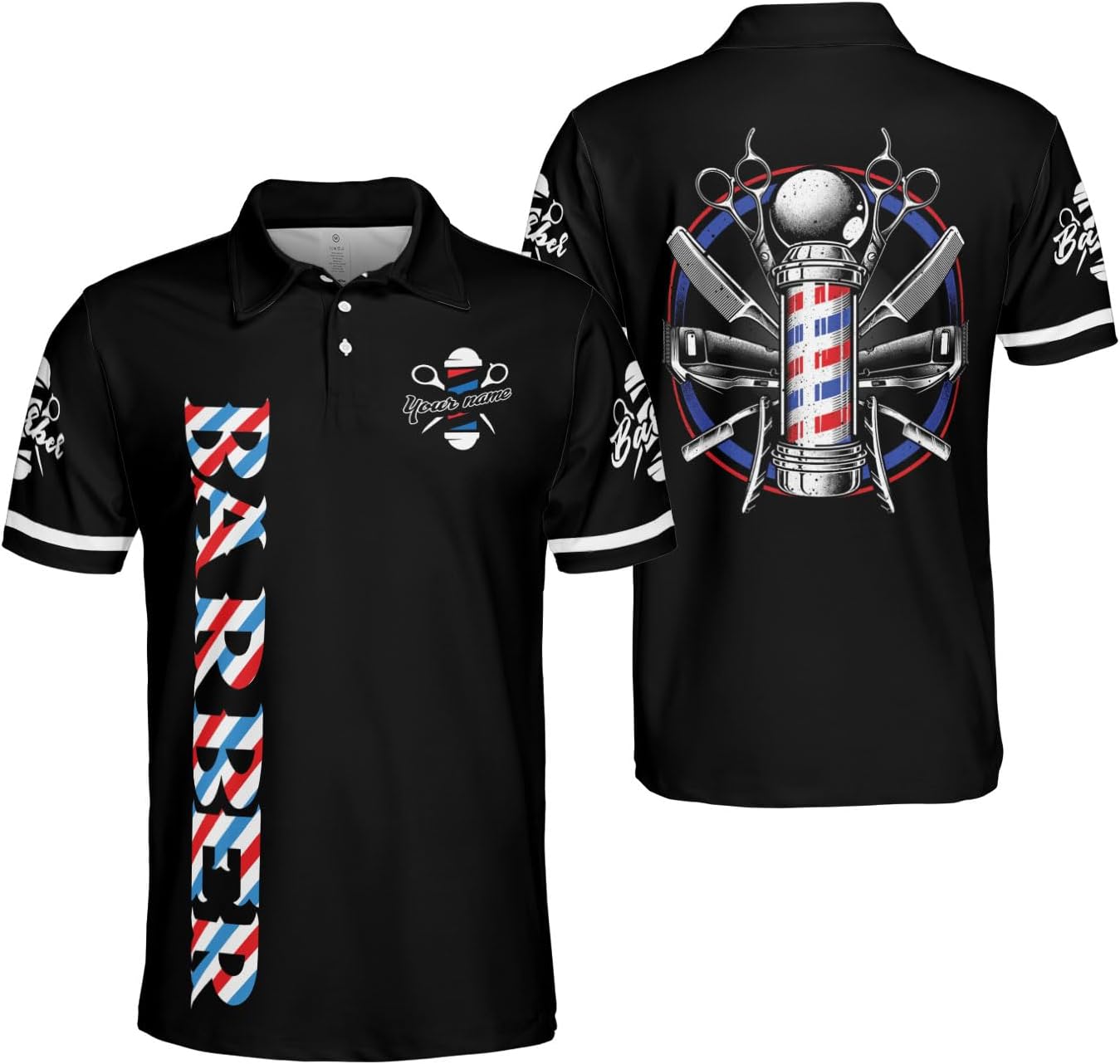 Woseprints Personalized Polo Shirts, Barber Shop Gifts for Men for Barbers