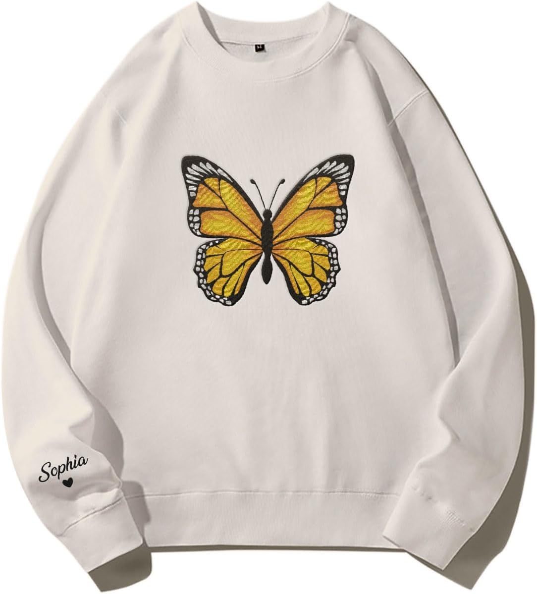 Podagree Personalized Butterfly Embroidered Sweatshirt, Custom Pink Butterfly Hoodie Name FLower Graphic