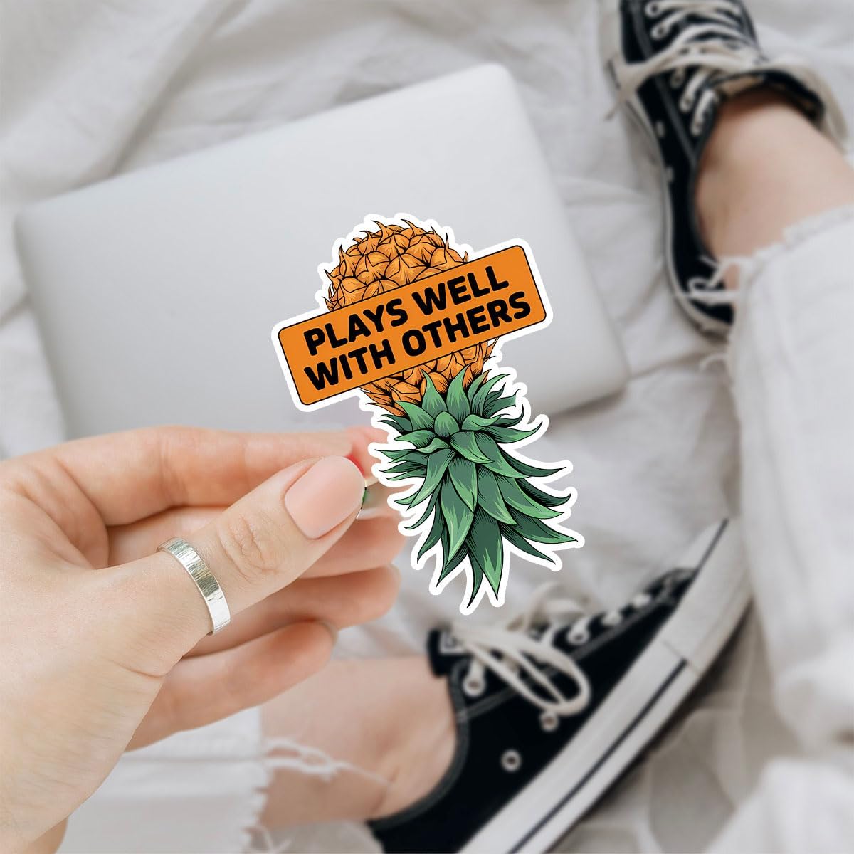 3 Pcs Plays Well with Others Sticker, Upside Down Pineapple Stickers, Aloha Pineapple Vinyl Stickers 3 Inches for Water Bottle, Laptop, Phone, Car, Helmet