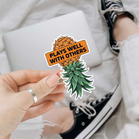 3 Pcs Plays Well with Others Sticker, Upside Down Pineapple Stickers, Aloha Pineapple Vinyl Stickers 3 Inches for Water Bottle, Laptop, Phone, Car, Helmet