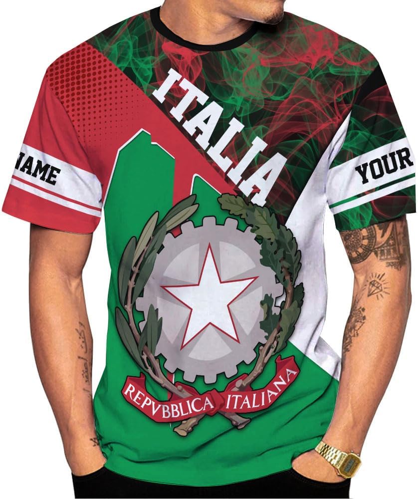 Ligthuy Personalized Name Italy Shirt 3D, Custom Italian Shirt Flag for Men and Women, Italia Shirt Soccer Unisex Size