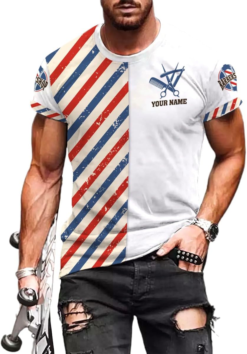 AOVL Personalized Name Barber Shirts Barber Shirt 3D for Men Custom Barber Shirt for Men Women Barber Shop Shirt Gift Barber