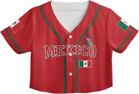 Mostprints Personalized Name Number Mexico Baseball Jersey Croptop Shirt, Mexican Shirts for Women, Mexico Shirts for Women