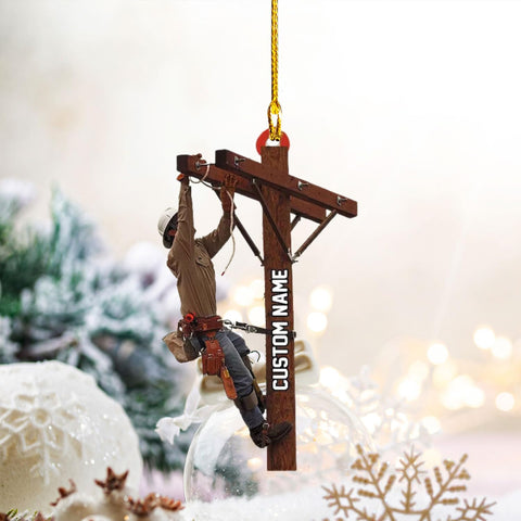 mostprints Personalized Lineman Ornament Custom Lineman Ornaments Line Man Christmas Ornaments Gifts for Lineman Ornament Lineman Christmas Hanging Ornament Lineman Gift (Style 8)