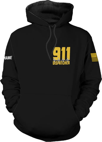 Leeprints Personalized 911 Dispatcher 3D Hoodie, Custom Sweatshirt, Thin Gold Line Flag 3D Zip Shirt