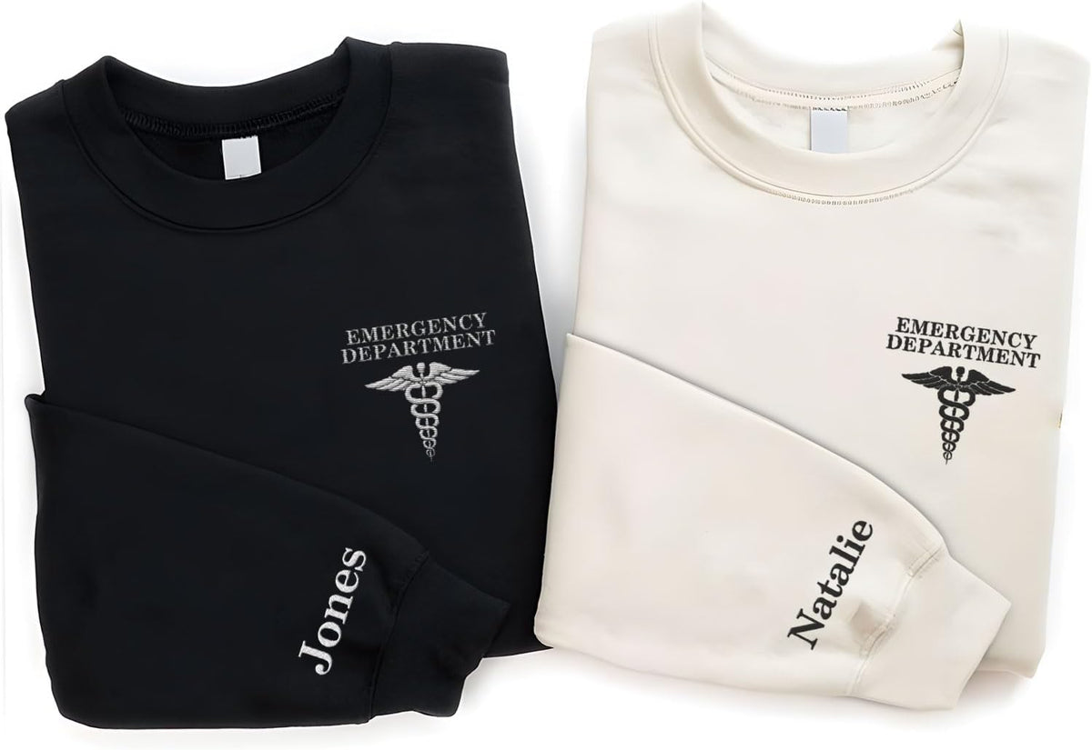 Custom Emergency Department Embroidered Crewneck Sweatshirt, Er Nurse Shirt, Emergency Nurse Hoodie, Er Nurse Gift, Rn Shirt (Cotton, SS407), Small-5X-Large