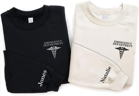 Custom Emergency Department Embroidered Crewneck Sweatshirt, Er Nurse Shirt, Emergency Nurse Hoodie, Er Nurse Gift, Rn Shirt (Cotton, SS407), Small-5X-Large