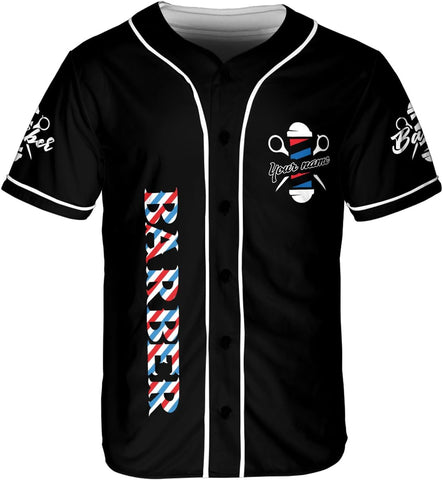 Custom Barber Shop Baseball Jersey Personalized Name Barber Shirt 3D for Men Women Hairdresser Shop Gift Scissors Pole Shirts