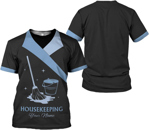 Personalized Housekeeping Shirts, Custom Cleaning Uniforms for Women 3D Cleaning Service Gifts Housekeeper Shirt Clean Lady