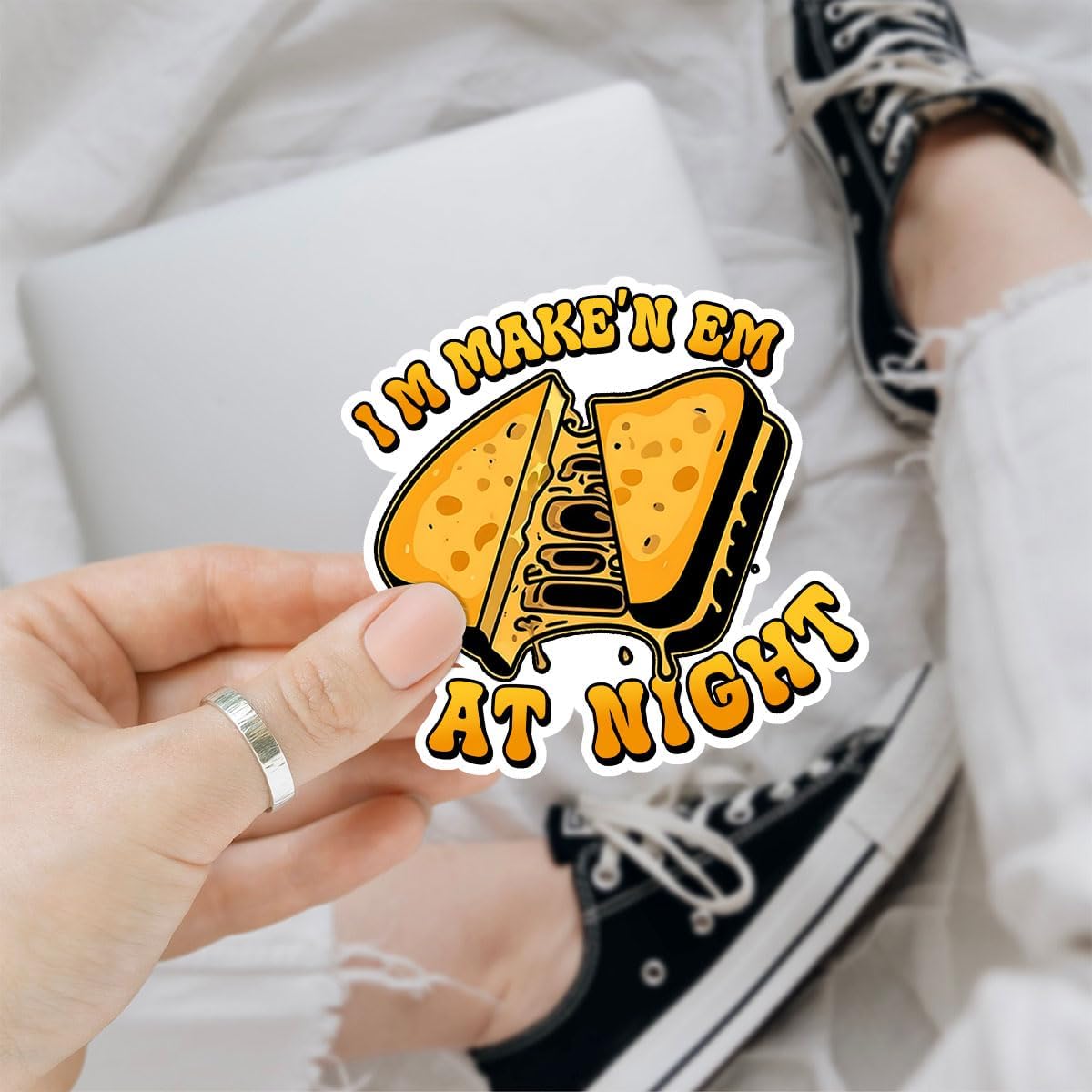 Im Making Em at Night Sticker I'm Make'n Em at Night Sticker Funny Grilled Cheese Meme Funny Saying Quote Waterproof Vinyl Decal Gift Stickers for Laptop Watter Bottle Phone Car Helmet 3"x3"