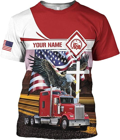 Personalized Trucker Shirt Custom US Flag Truck Driver T-Shirt Funny Trucker Gift 3D Hoodie for Men & Women Trucking Diesel