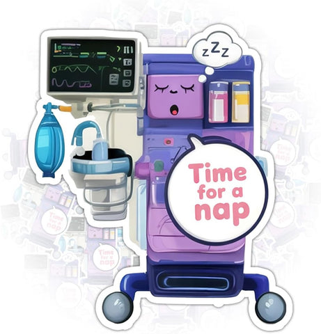 (3PCS) Time for a Nap Sticker, Gifts Funny Cute Anesthesia Stickers, Hospital Equipment for Nurse Anesthesia Machine Style for CRNAs, Sticker for Med Students Car Decal for Laptop Clipboard 3 Inch