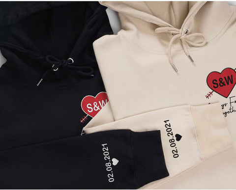 Personalized Embroidered Heart Hoodies For Couples, Matching Couple Sweaters Custom Anniversary Sweatshirts Spider Heart