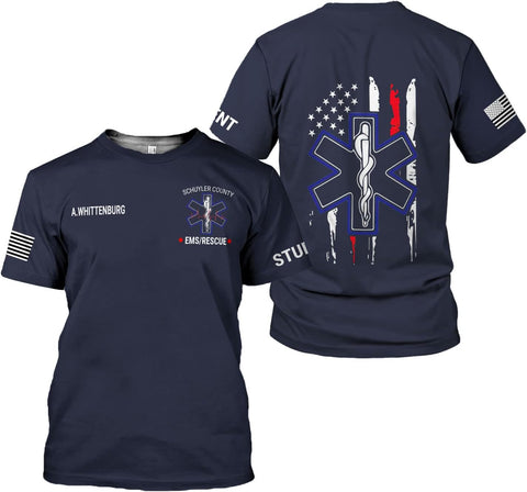 Vybonz Personalized EMS EMT Student Paramedic T-Shirt 3D Emergency Medical Technician Shirt, Custom Name Dept Tshirt Gift