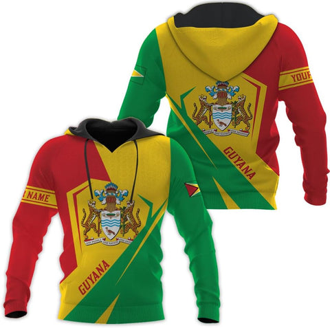 Leprints Personalized Guyana Hoodie 3D Guyanese Coat of Arms Flag Guyana 3D Sweatshirt Guyana Guyanese Pride Gift Zip Hoodie