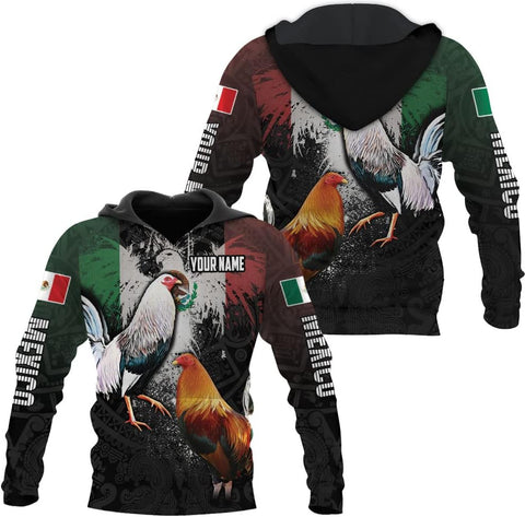 Personalized Name Rooster Mexican Hoodie 3D, Customized Mexican Hoodies for Men, Unisex Mexico Hoodie 3D, Mexico Hoodies for Men, Mexico Flag Gift, T Shirt, Zip Up Hoodie, Sweatshirt HD09