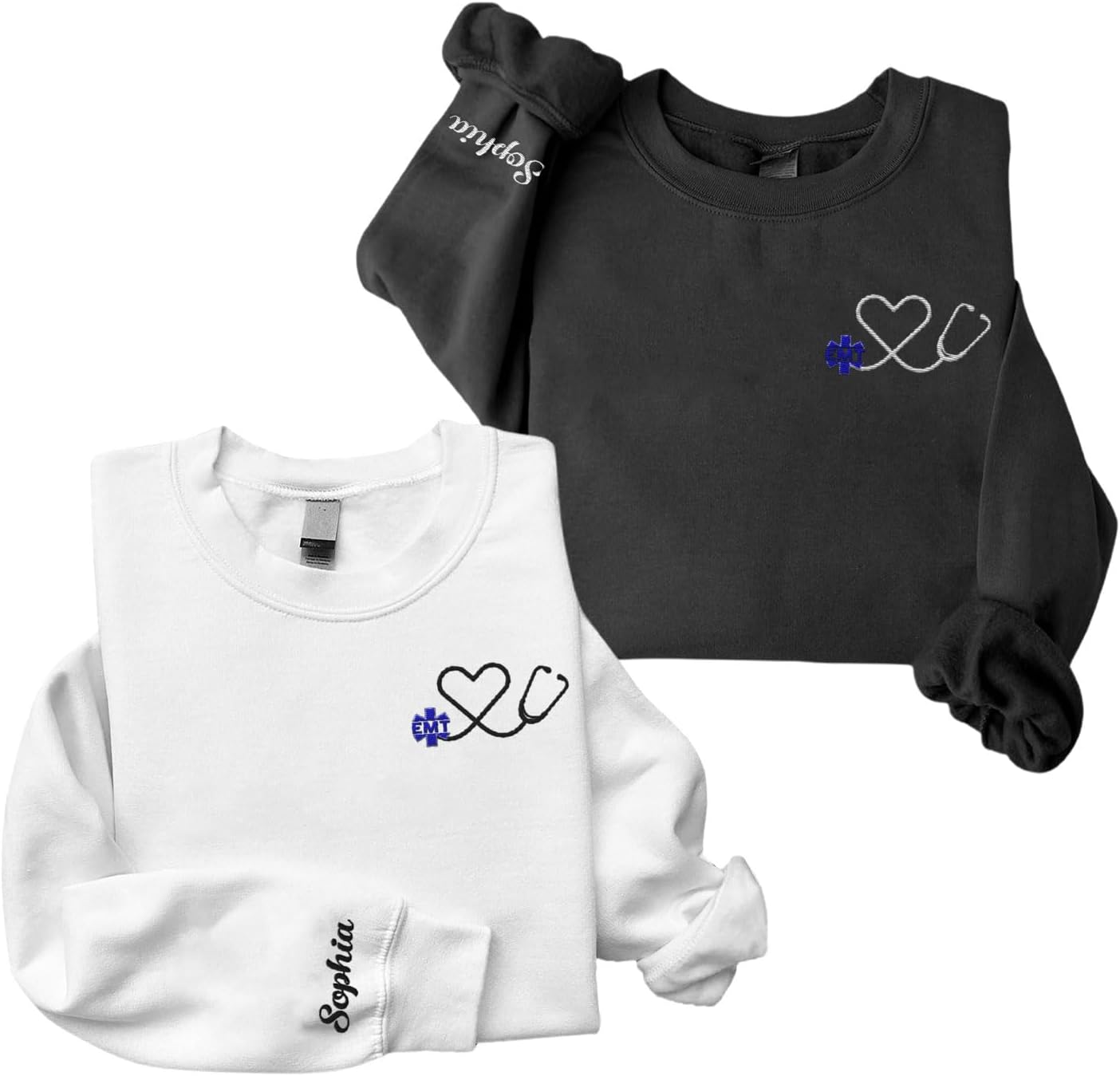 Suseaz EMT Personalized Embroidered Sweatshirt Emergency Medical Technician 911 Hoodie EMS Heart Thin White Line