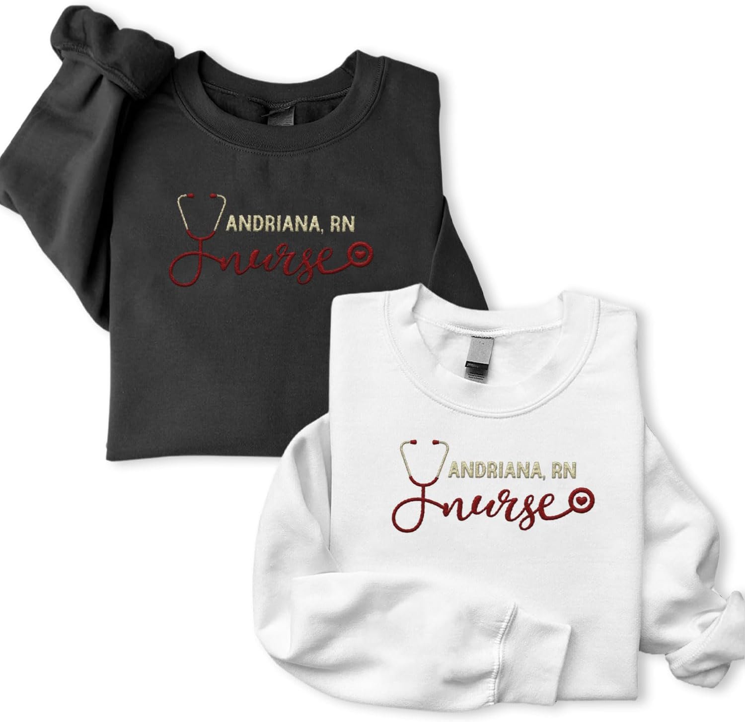 Suseaz Personalized Embroidered Nurse Sweatshirt, Custom Name Nurse Sweatshirt, Gift For Nurse, Women, Nursing School Shirt