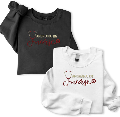 Suseaz Personalized Embroidered Nurse Sweatshirt, Custom Name Nurse Sweatshirt, Gift For Nurse, Women, Nursing School Shirt