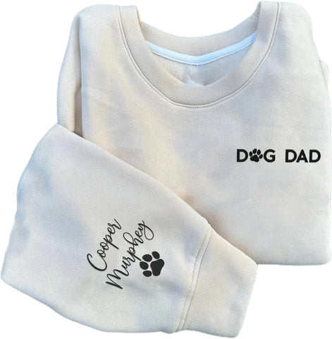 Personalized Embroidered Dog Dad Crewneck Sweatshirt, Custom Dog Dad Shirt Gift for Men (Cotton + Polyester, SS2)