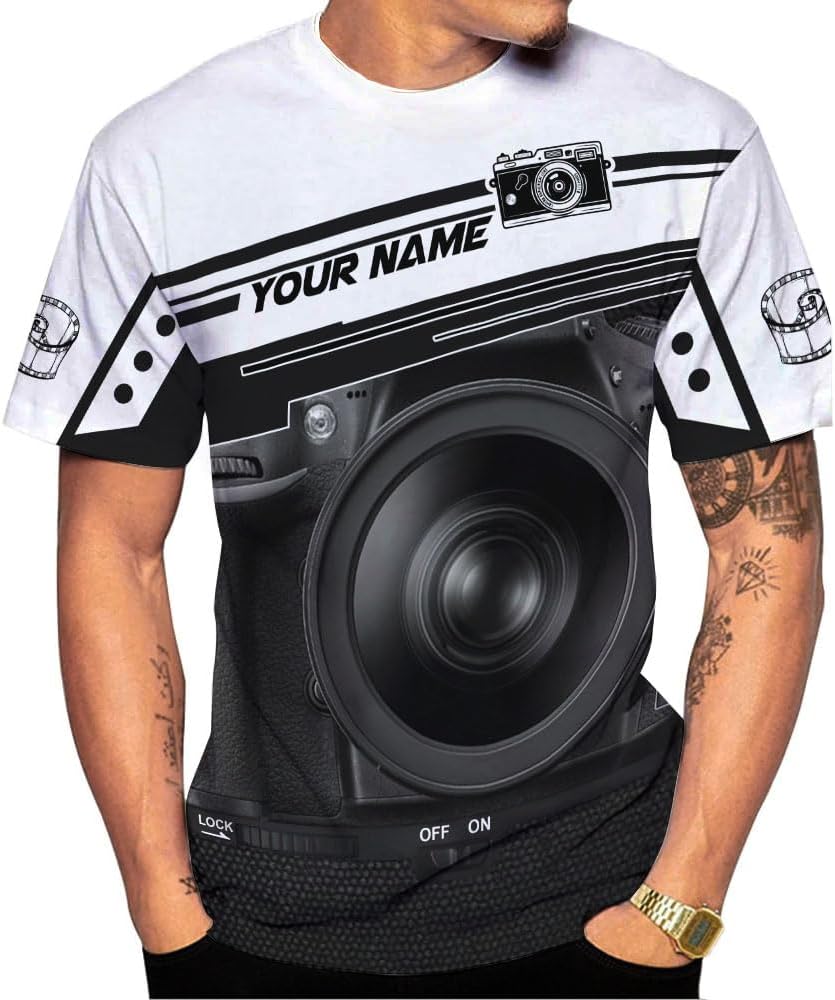 Mostprints Personalized Name Photography Shirt 3D, Custom Photographer Shirts, Camera Tshirt Men & Women Photographer Gifts